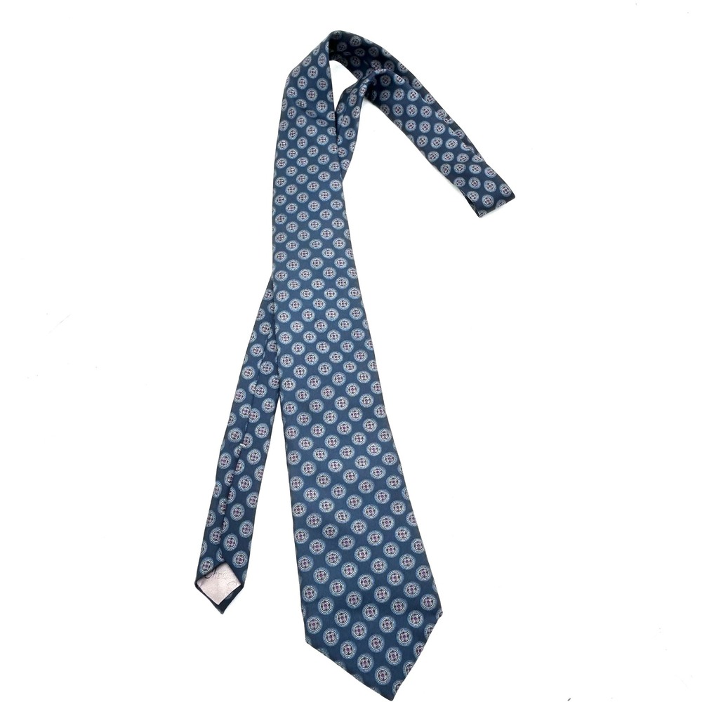 Christian Dior Mens Silk Tie Blue Red Geometric Medallion Italiande USA Ma